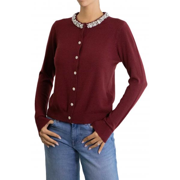Cardigan bordo con diamantini 